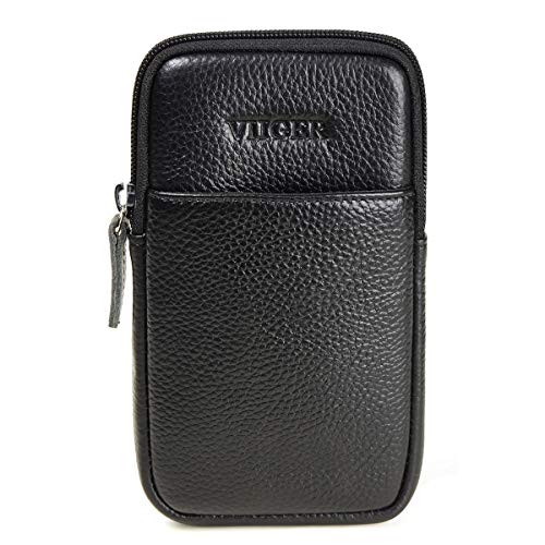 VIIGER Genuine Leather Cell Phone Pouch Cellphone Belt Clip Holster