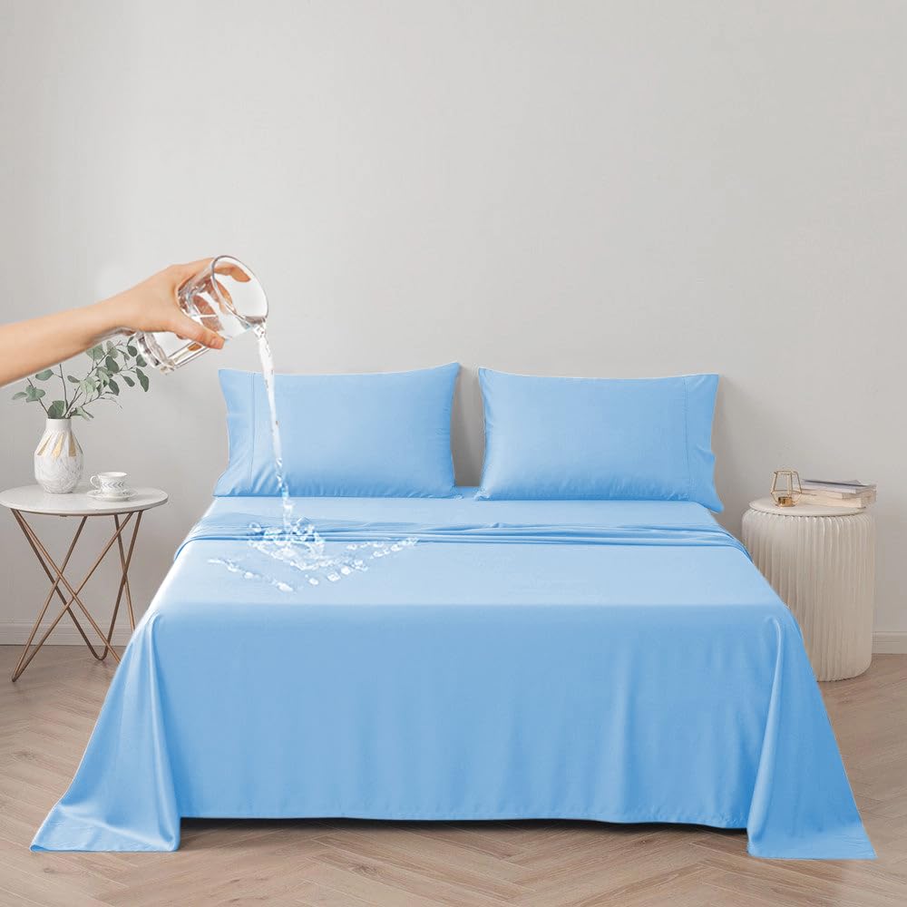 DUJUIKE Waterproof Bed Sheet Cover,Pet Hair Resistant Bed Sheet Cover for Dog and Cats, Mattress Protector for Children (Sky blue, Cal King/King 230 x 250 cm)