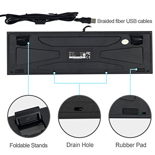 Mechanical Gaming Keyboard, Rockjame 104 Keys Anti-Ghosting LED Backlit Multiple Color Rainbow Blue Switch USB Wired Typing Gaming Illuminated Keyboard for PC Mac Gamers Typist