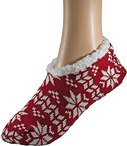 Charles Albert Womens Cozy &amp; Comfortable Womens Slipper Socks All Sizes (Small/ Medium - Fits Shoe Size 5-7.5, Red Snowflake)