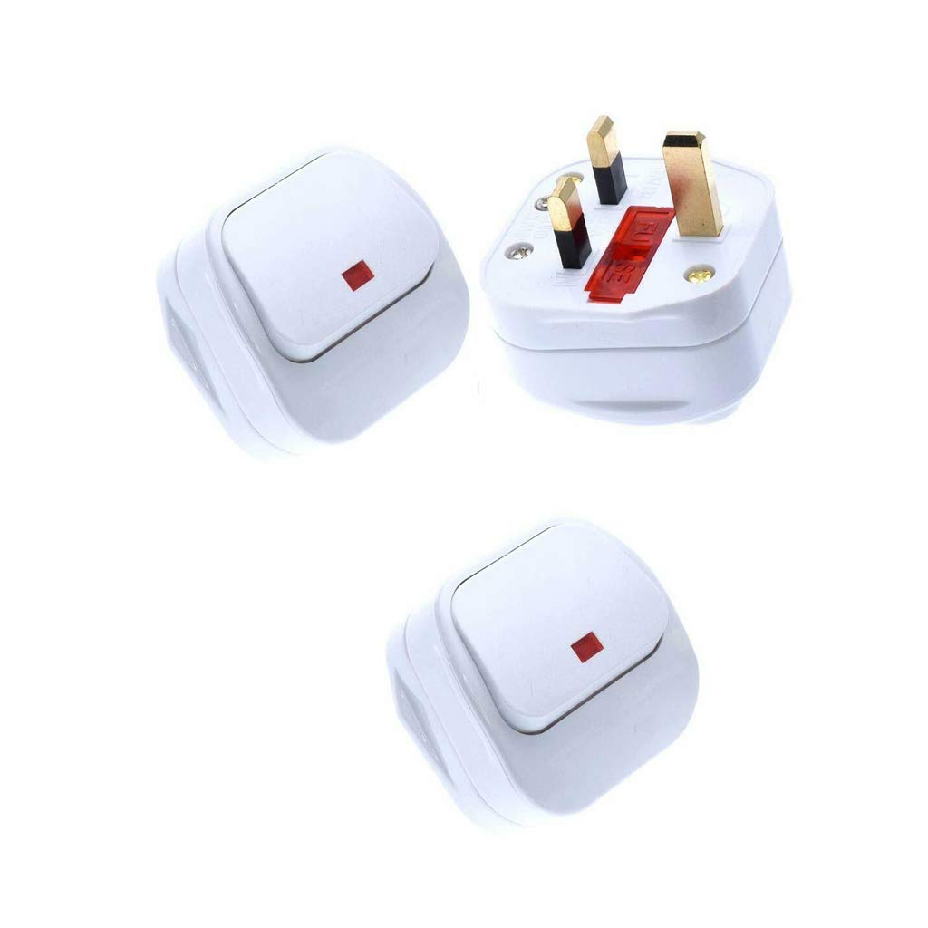 Vogueing Tool 13A UK Mains Power Plug, 3pcs Switched Mains Pluge 3 Pin With Big Swtch Neon Indicator Light for Connecting Appliance Cable