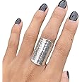 Hammered Shiny Handmade Sterling Silver Large Long Boho Statement Ring, Wide Band Wrap Adjustable to Sizes 6-12,Also as Thumb Ring, Gift for Her
