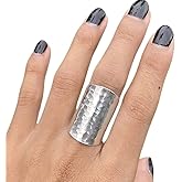 Hammered Shiny Handmade Sterling Silver Large Long Boho Statement Ring, Wide Band Wrap Adjustable to Sizes 6-12,Also as Thumb Ring, Gift for Her