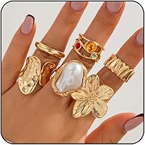 Large Baroque Pearl Ring | Gold Silver Baroque Pearl Ring Adjustable R