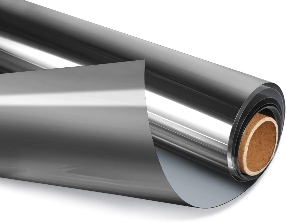 Window Treatments - HIDBEA One Way Privacy Window Film, Daytime Mirror Reflective Heat Control UV Sun Blocking Non-Adhesive Static Cling Window Tint for Home and Office(Black-Silver, 17.5 Inch x 6.5 Feet)