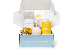 UNBOXME GIFTS Unboxme Sunshine Spa Gift Basket for Women, Care Package with Tea, Mug, Bath Bomb, Socks, Self Care Gifts for Women, Get Well, Christmas