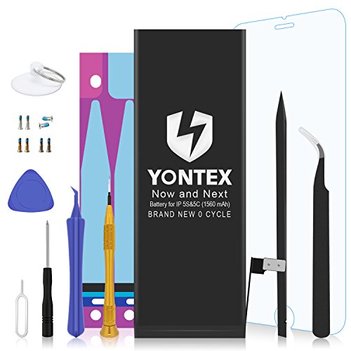 YONTEX Battery Model iP5S&5C 0 Cycle - with Replacement Repair Tool Kits, Adhesive Strip and Screen Protector [24-Month Warranty]