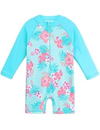 HUAANIUE Baby/Toddler Swimsuit Long Sleeve One-Piece Swimwear Rashguard Cyan 3-4 T