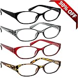 Reading Glasses 4 Pack Black Red Tortoise & Grey _ Always have a Stylish Look & Crystal Clear Vision When You Need It! _ Comfort Spring Arms & Dura-Tight Screws _ 100% Guarantee + 3.50
