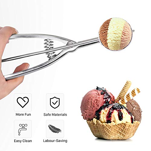 EVQ Ice Cream Scoops - Cookie Scoop for Baking Cookie Swedish Meatballs Cupcakes Muffins - ProfessionaI Heavy Duty Professional Ice Cream Scoop 18/8 Stainless Steel (16# Large)