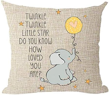Quote Inspirational Twinkle Little Star Do You Know How Loved You Are Elephant Balloon Night Cotton Linen Throw Pillow Covers Case Cushion Cover Sofa Decorative Square 45X45CM Decorative Pillow