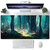 Forest Desk Mat Blue Green Mouse Pad Large Desk Pad