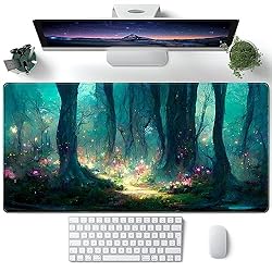 Forest Desk Mat Blue Green Mouse Pad Large Desk Pad