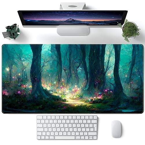 Forest Desk Mat Blue Green Mouse Pad Large Desk Pad