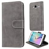 Galaxy J5 Wallet Case (2015) - SOWOKO Galaxy J5 Leather Flip Cases Credit Card Slot Protection Cover for Samsung Galaxy J5 (Gray)