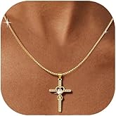 Darenli 14K Gold Plated Cross Necklace for Women – Dainty Religious Pendant Necklace with Sparkling Diamond Christian Charm, Faith Jewelry for Her, Adjustable Length, Gift for Mom, Wife, Girlfriend