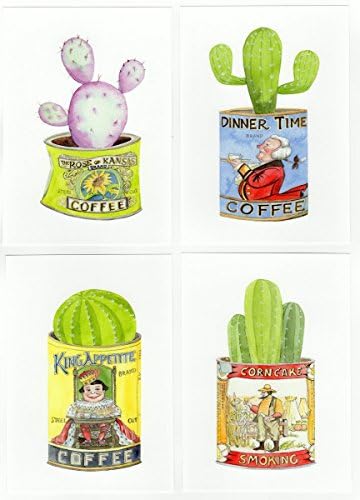 set of four CACTI in VINTAGE TINS art print, from original watercolor illustration