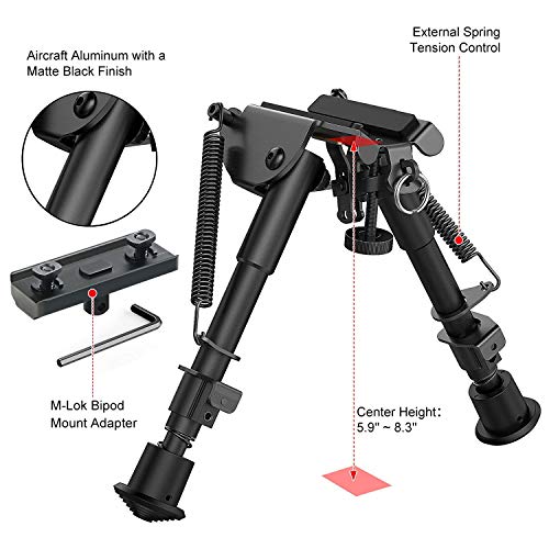 XAegis 2 in 1 Bipod 6 Inch to 9 Inch Adjustable Rifle Bipod with MLOK Rail Mount Adapter Included (Black Bipod with Mlok Adapter) - Thumbnail 2