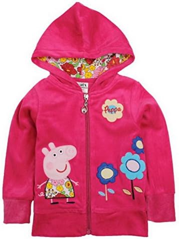 Girls Beautiful Embroidery Peppa Pig Cartoon Cotton Cardigan Sweaters,Rose Red,4/5Y
