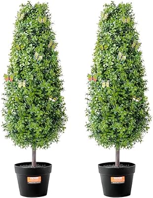 Buis Artificiel, Lot de 2, Faux Arbres Topiaires 91,4 cm avec Feuilles Supplémentaires et Pot, Résistante aux UV, Ensemble Fausse Plante Artificielle Verte pour Décoration Intérieur Extérieur
