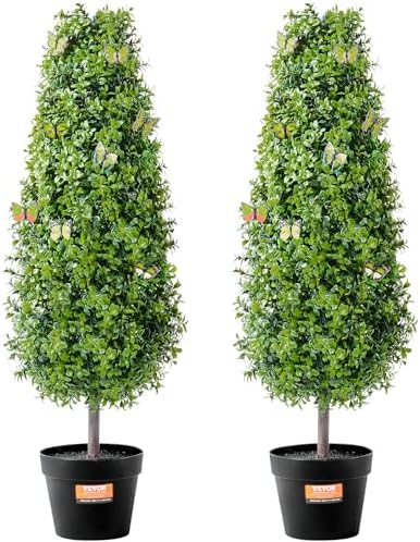 Buis Artificiel, Lot de 2, Faux Arbres Topiaires 91,4 cm avec Feuilles Supplémentaires et Pot, Résistante aux UV, Ensemble Fausse Plante Artificielle Verte pour Décoration Intérieur Extérieur