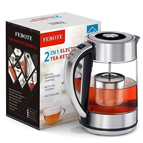 Electric Tea Kettle, FEBOTE 2 in 1 Glass Kettle Teapot with Infuser