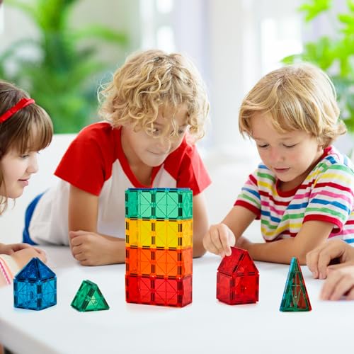 FNJO Magnetic Tiles, 110 Pieces Magnetic Building Set, Magnetic Blocks, Stem Montessori Educational Toy for Boys/Girls 3+ Years Old
