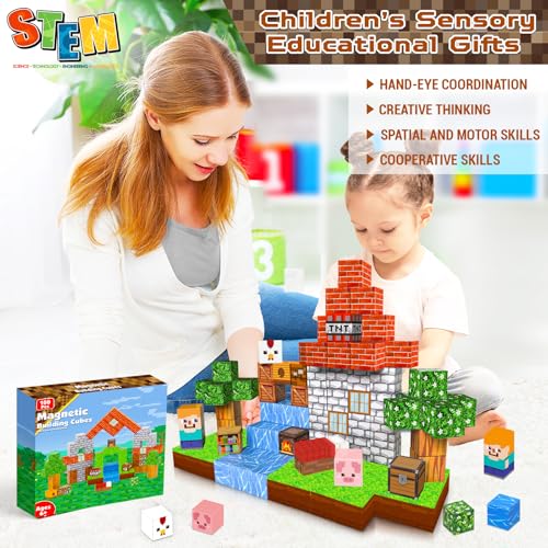 Goody King Magnetic Blocks |100PCS Magnetic Building Cube Game, Constructions Toys for Boys & Girls Age 3-4, 5 6 7 8 9 10, STEM Montessori Stacking Toy, Sensory Tiles Building Birthday for Toddlers