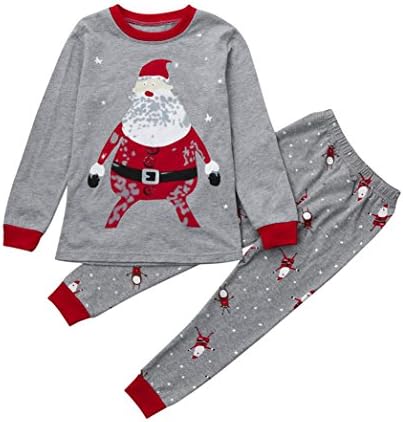 LAIMENG Toddler Boy Girl Christmas Outfits 2Pcs Sant Claus Print Tops+Pants Xmas Pajamas Set Home Clothes (5T, Gray)