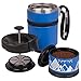 Double Shot 3.0 French Press Travel Coffee Mug, 16 oz - Brü-Stop Technology with Storage Base and Spill Proof Lid - Stainless Steel with Non-Slip Texture - Mountain Lake Blue