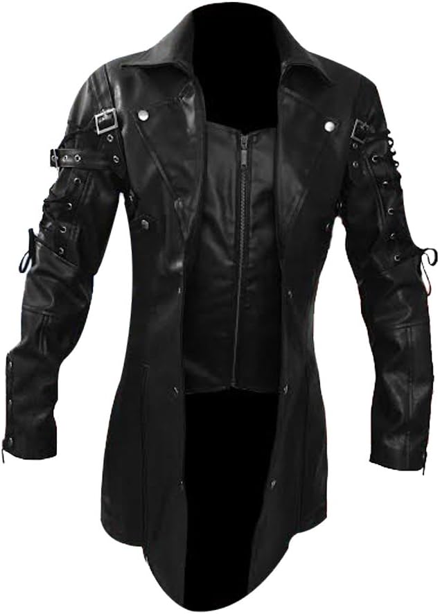 Leather AddictsMens Leather Jacket Coats Jacket For Man - Gothic Steampunk Trench Mens Coats And jackets for men
