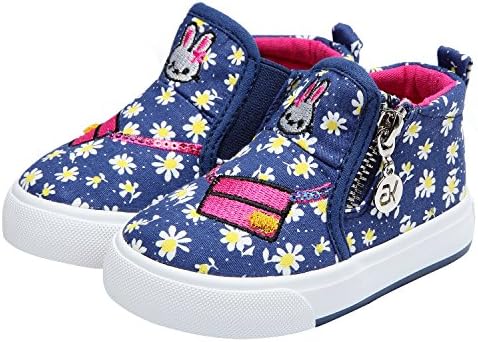 Petit Bari Kid's Flower Print High Top Zipper Canvas Shoes Blue 20 M EU / 5 M US Toddler