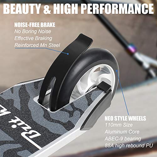 VOKUL Complete Pro Scooter for Kids Boys Girls Teens Adults Up 7 Years - Freestyle Tricks Pro Stunt Scooter with 110mm Metal Wheels - High Performance Gift for Skatepark Street Tricks