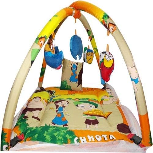 CHOTE USTAD Baby Bedding Set with Mosquito Net and Play Gym with Hanging Toys (Pack of 2, Yellow)