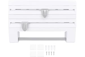 Wall Mounted Kitchen Wrap Dispenser, Foil and Plastic Wrap Organizer with Storage for Aluminum Foil Cling Wrap Parchment Pape