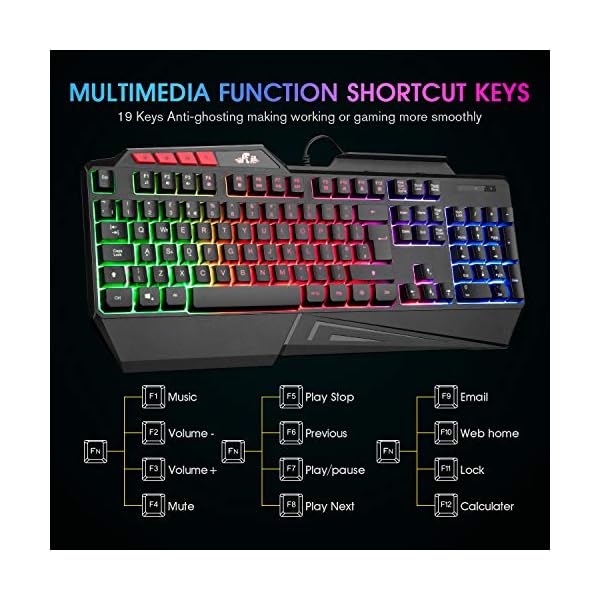 Rii-Gaming-Keyboard-Rainbow-Backlit-Light-up-Gaming-Keyboard-for-ComputerLaptopPCWindows-UK-Layout Rii RK202 Gaming Keyboard,LED Rainbow Backlit Light up Keyboard With Membrane Keys,Spill-Resistant,for PC Computer…