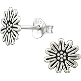 Sunflower 925 Sterling Silver Stud Earrings, Very Tiny Minimalist Floral Boho Jewelry