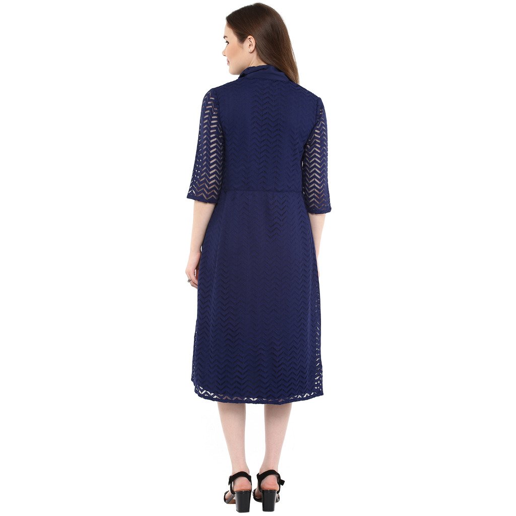 mine4nine women's navy blue collar lace dress