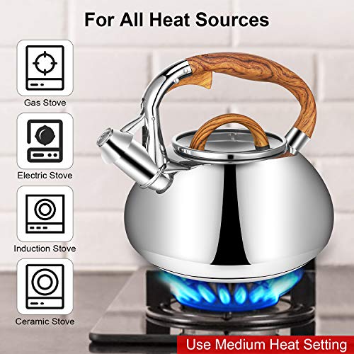 Whistling Tea Kettle Teapot Stovetop 3.2 Quart Food Grade Stainless Steel Teapot with Enhanced