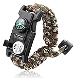 EZ Turbo Survival Bracelet, 20 in 1 Survival Paracord Bracelet, Survival Gear Kit with SOS LED Light, Emergency Knife, Whistle, Compass, Fire Starter for Camping, Climbing, Waterproof, Camouflage