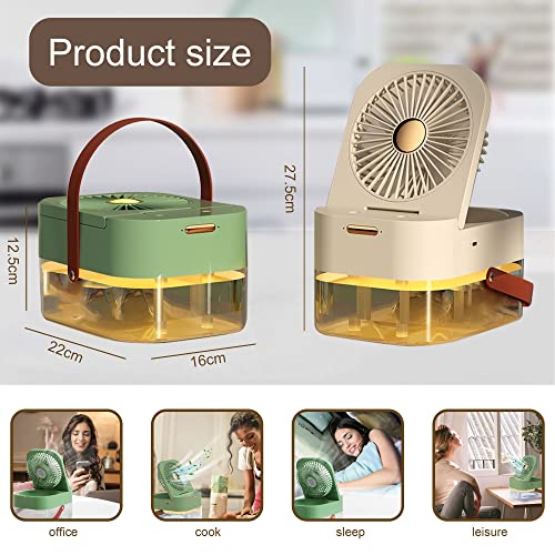 Portable Air Conditioner Fan, Mini Personal Evaporative Air Cooler with 3 Speeds, LED Light, Timing Functio, 3 IN 1 Personal Desk Air Conditioner Fan For Room, Camping, Car and Office