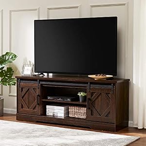 WAMPAT Farmhouse Sliding Barn Door TV Stand for TVs Up to 65 inch, Modern Storage Entertainment Center, Wood Media…
