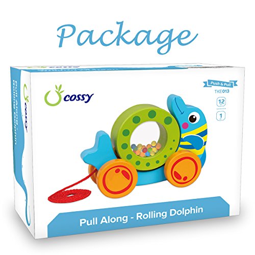 COSSY Wooden Pull Toys for 1 Year Old, Rolling Dolphin Push Toy For Toddler Children Kids - Thumbnail 6