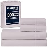 SGI 1000 Thread Count Egyptian Cotton Queen Sheet Set – Ultra Soft, Deep Pocket 15” Fitted, Breathable & Hotel-Quality,Luxury 4-Piece Premium Bedding Set for Crisp, Durable Comfort – Light Gray