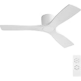 WINGBO 48 Inch Flush Mount DC Ceiling Fan without Lights, 3 Carved Wood Blades, 6-Speed Noiseless Reversible DC Motor, Hugger