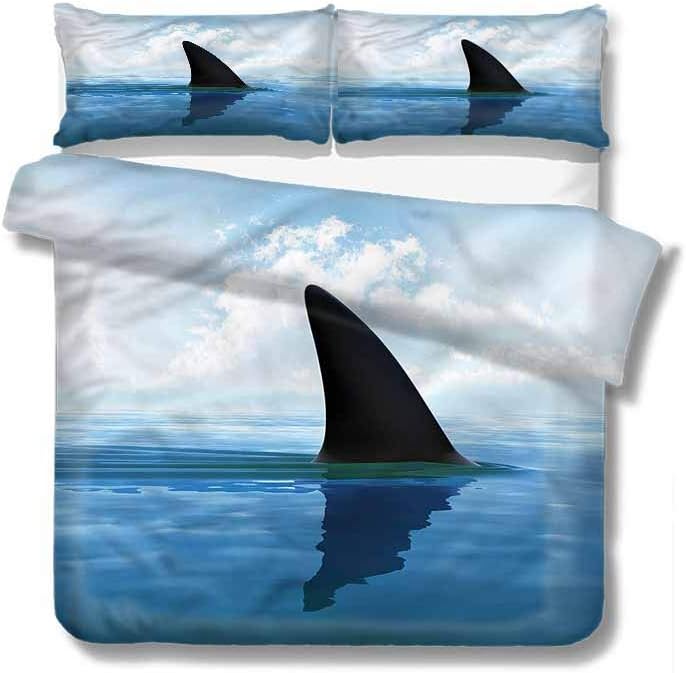HouseLookHome Shark Microfiber Soft Duvet Cover Set,Fin Sea Surface Danger Decorative 3 Piece Bedding Set with 2 Pillow Shams,King Size