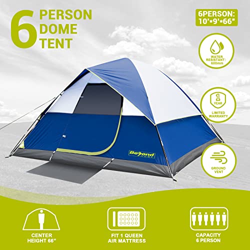 BeyondHOME Dome Camping Tent, 6 Person Tent with Rainfly, Portable