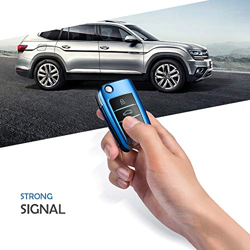 OATSBASF Autosleutelhoes VW,VW Golf sleutelbox, sleutelhoes cover voor VW Polo Passat Skoda Seat 3 toetsen (blauw) - Afbeelding 5