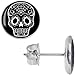 Black White Sugar Skull Art Stud Earrings