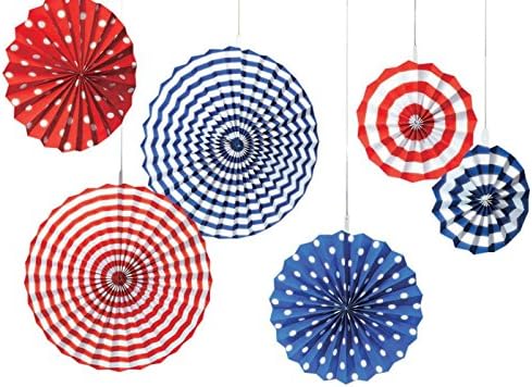 DYQWT Pack of 6 Colorful Fiesta Party Stars Stripes Hanging Paper Fans Decorations